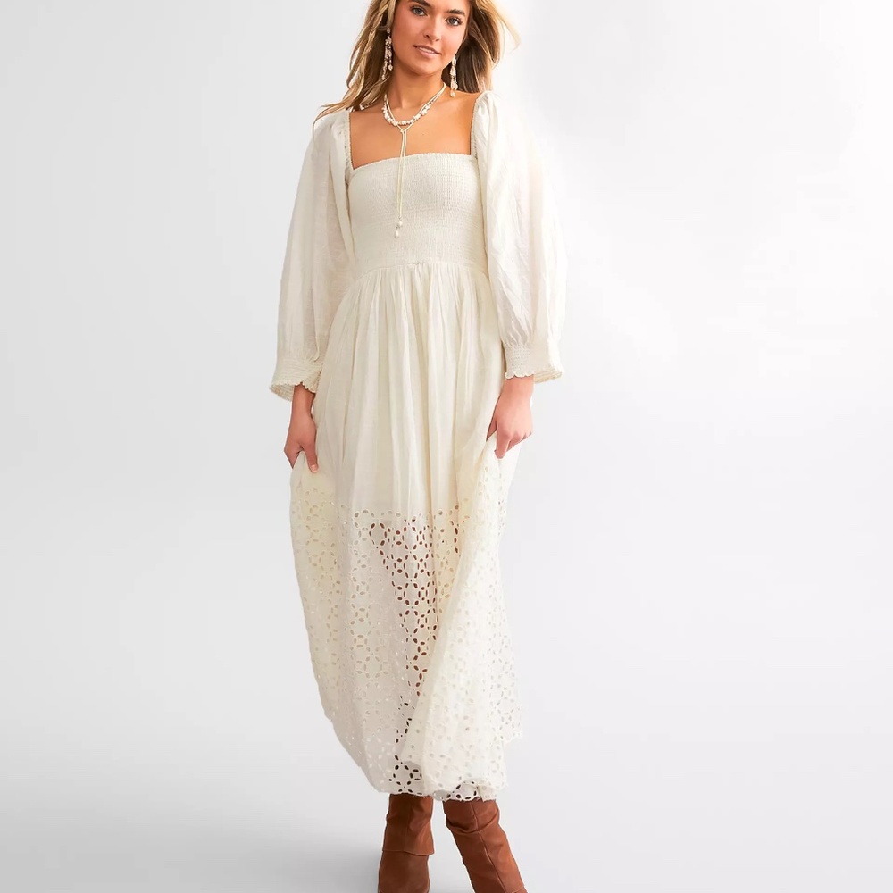 SALE FREE PEOPLE Perfect Storm Midi Dress  Natural Eyelet Festival M